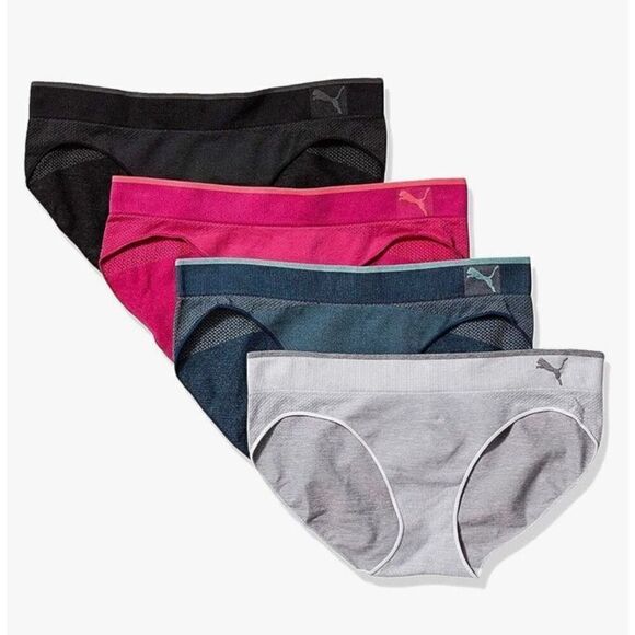 PUMA - NWT - L Sz Lg 4-Pack Performance Bikini/Blue, Grey, Pink & Black/Unopened - Picture 4 of 11